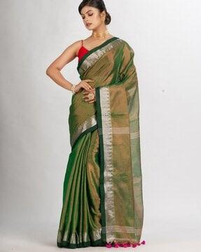 embroidered cotton handloom saree with zari border