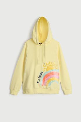 embroidered cotton hooded girls sweatshirt - yellow
