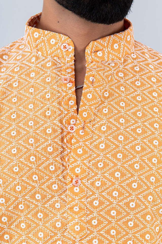 embroidered cotton mandarin mens kurta