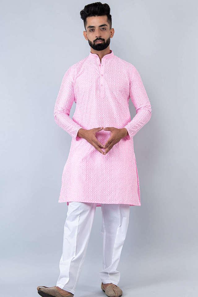 embroidered cotton mandarin mens kurta