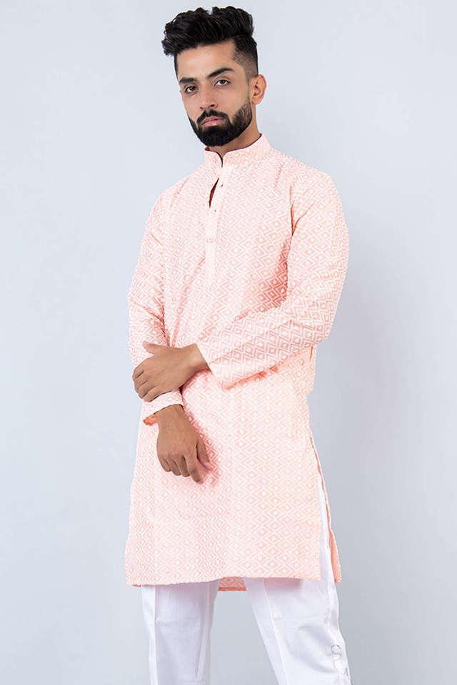 embroidered cotton mandarin mens kurta