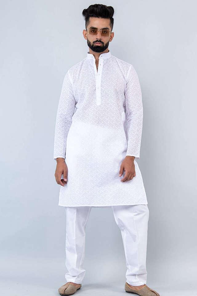 embroidered cotton mandarin mens kurta