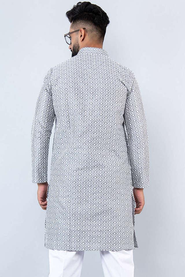 embroidered cotton mandarin mens kurta