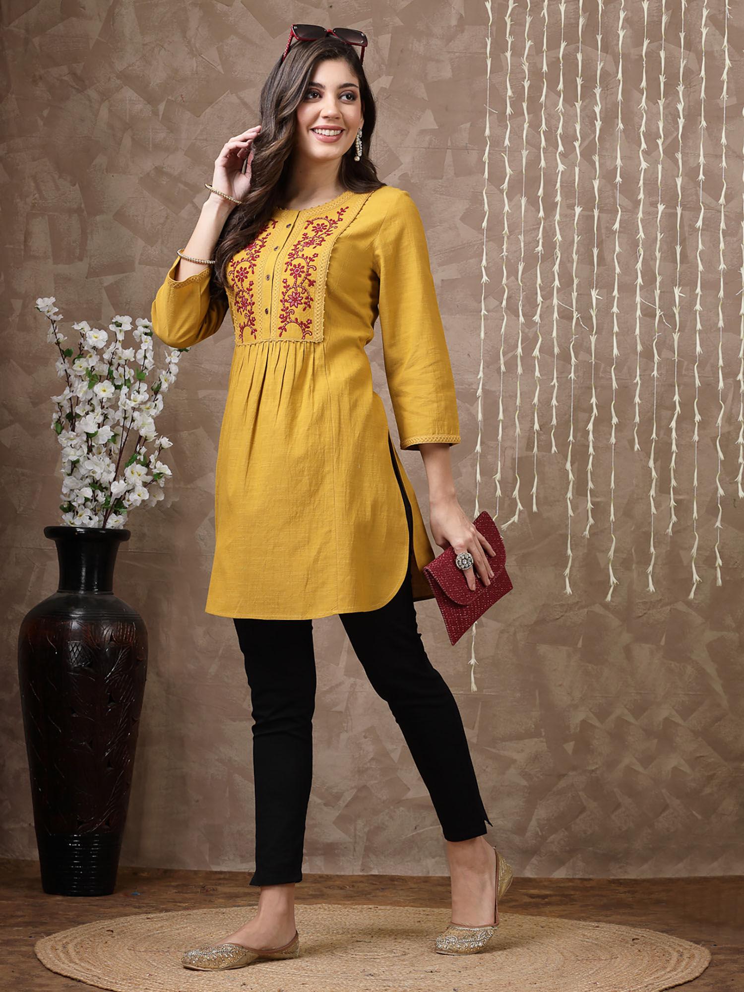 embroidered cotton mustard tunic