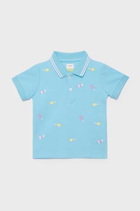 embroidered cotton polo infant boys t-shirt - sky blue