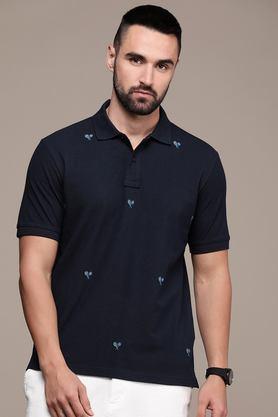 embroidered cotton polo men's t-shirt - navy