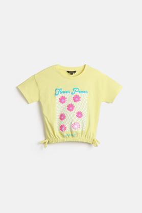 embroidered cotton regular fit girls top - yellow