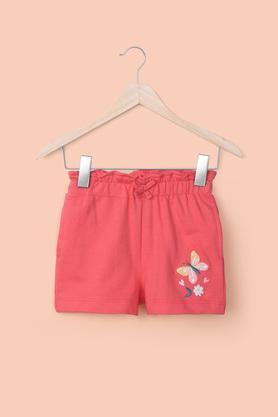 embroidered cotton regular fit infant girl's shorts - coral