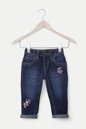 embroidered cotton regular fit infant girls jeans - mid stone