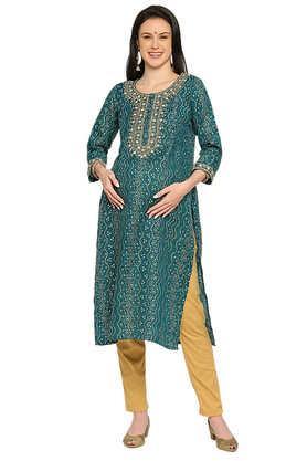 embroidered cotton regular fit maternity cum nursing women's kurta - green