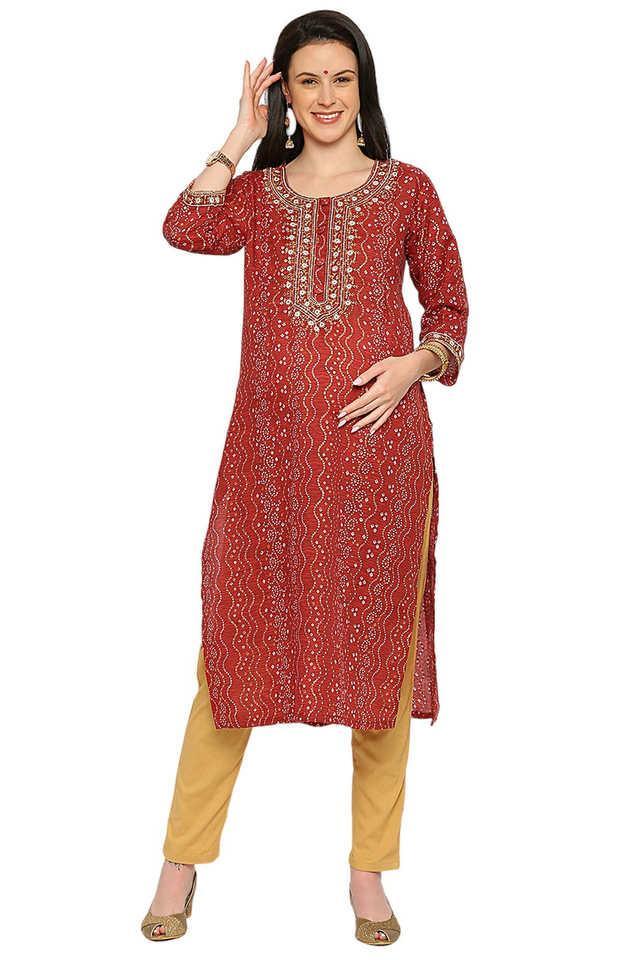 embroidered cotton regular fit maternity cum nursing womens kurta