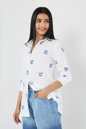 embroidered cotton regular fit women's shirt - white