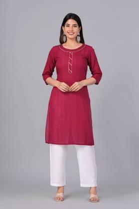 embroidered cotton regular gotta patti straight kurta & palazzos - maroon