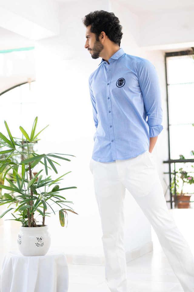 embroidered cotton relaxed fit mens casual shirt