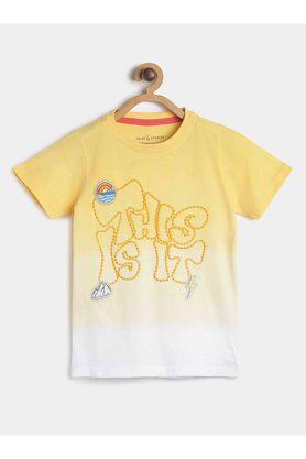 embroidered cotton round neck boys t-shirt - yellow