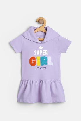 embroidered cotton round neck girls casual wear dress - lilac