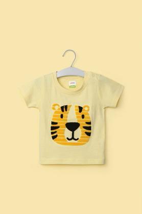 embroidered cotton round neck infant boy's t-shirt - yellow