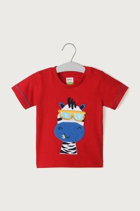 embroidered cotton round neck infant boys t-shirt - red