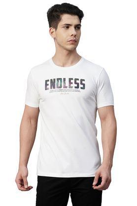 embroidered cotton round neck men's t-shirt - white