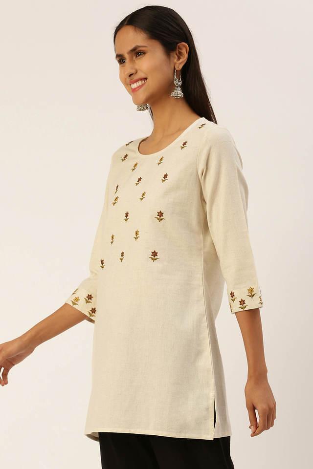 embroidered cotton round neck womens tunic