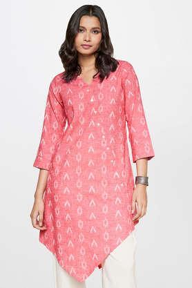 embroidered cotton v neck  women's tunic - red