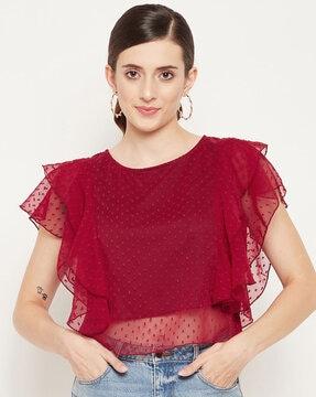 embroidered crew-neck top with butterfly sleeves