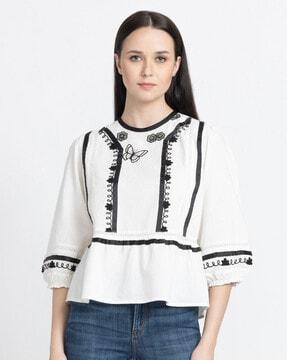 embroidered crew-neck top