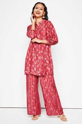 embroidered crop length viscose woven women's set of 2 - red