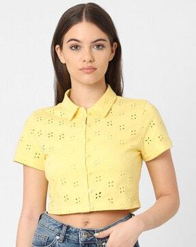 embroidered crop shirt