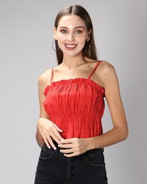 embroidered crop top with cinched waist