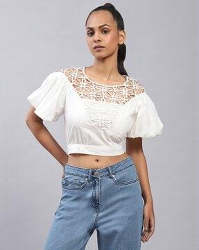 embroidered crop top with inner slip