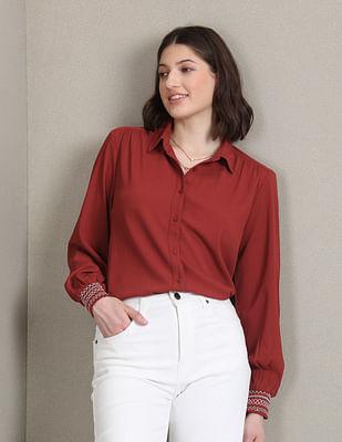 embroidered cuff crepe shirt