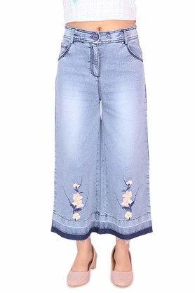 embroidered denim regular fit girls jeans - blue