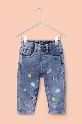 embroidered denim regular fit infant girl's jeans - mid stone