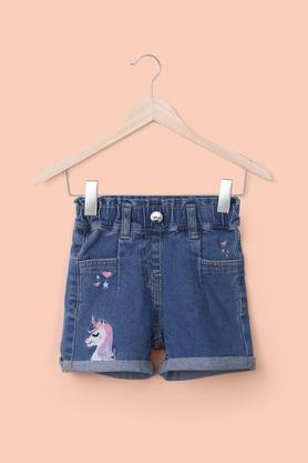 embroidered denim regular fit infant girl's shorts - mid stone