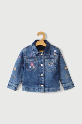 embroidered denim regular fit infant girls jacket - mid stone