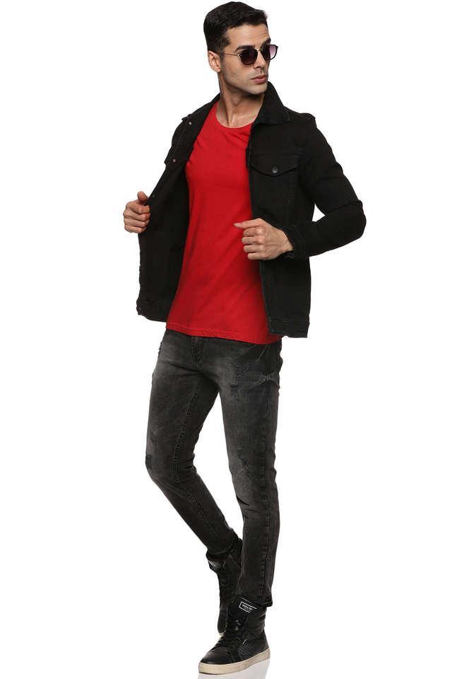 embroidered denim slim fit mens casual jacket