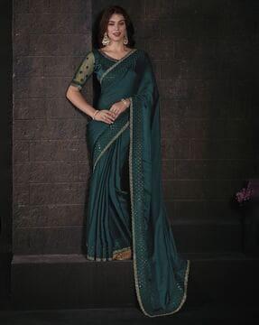 embroidered design stone work pure chiffon embellished saree saree