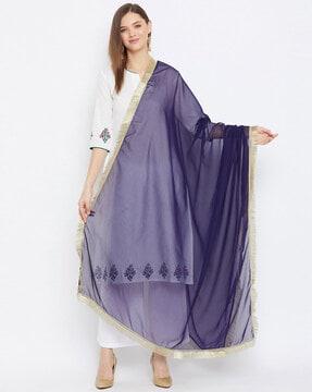 embroidered dupatta with contrast fringed border