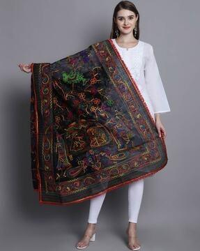 embroidered dupatta with fringed border