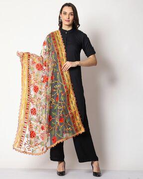 embroidered dupatta with fringed hem