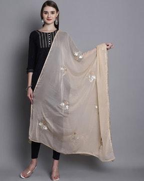embroidered dupatta with lace border & tassels