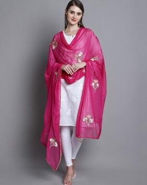 embroidered dupatta with lace border & tassels