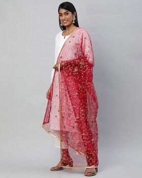 embroidered dupatta with lace border