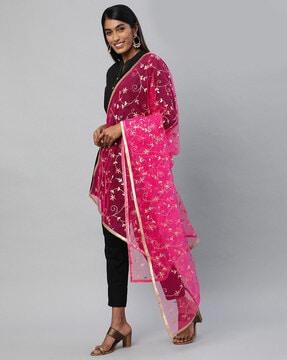 embroidered dupatta with lace border