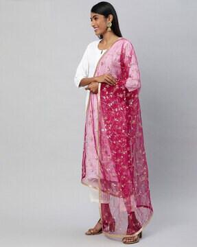 embroidered dupatta with lace border