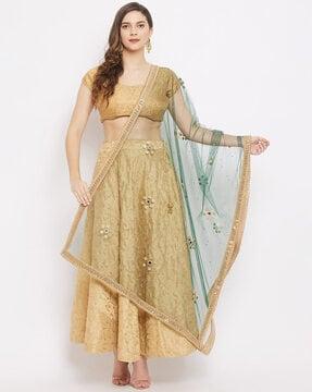 embroidered dupatta with lace border