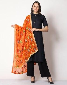 embroidered dupatta with lace border