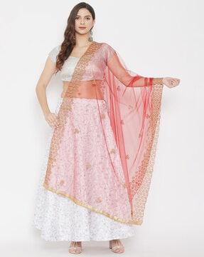 embroidered dupatta with lace border