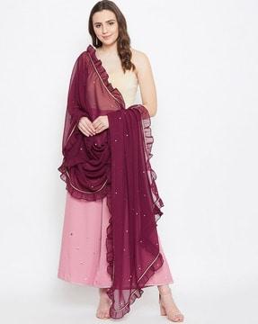 embroidered dupatta with ruffles